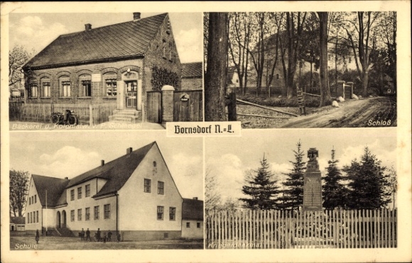KP Bornsdorf na Dolnych Łużycach, zamek, pomnik wojenny, szkoła, sklep spożywczy