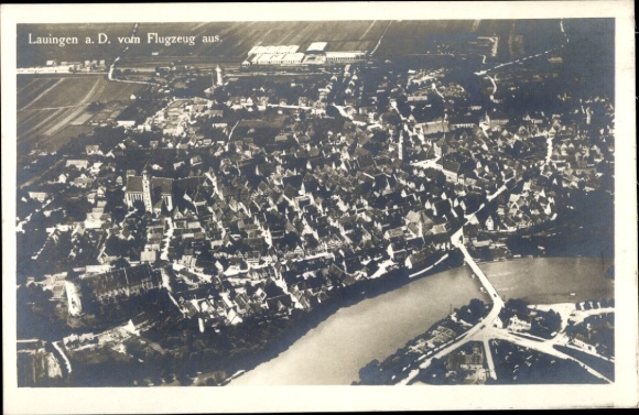 Postcard Lauingen on the Danube Swabian Alb, aerial photograph