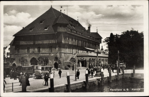Postcard Konstanz Lake Constance, passers-by at the council, terrace