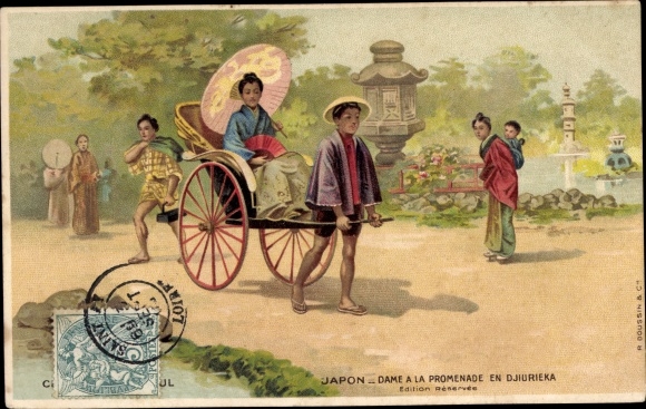 Chromo-Litho Japon, Lady à la Promenade en Djiurieka, Rickshaw driver, Japanese