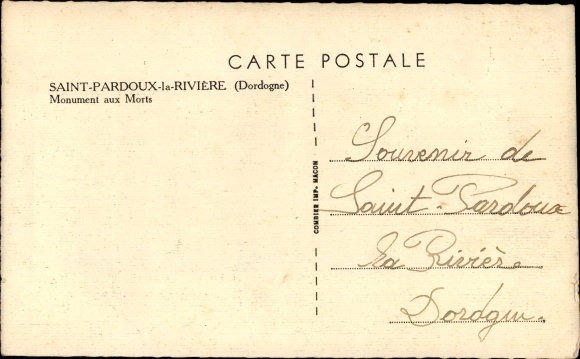 Postcard Saint Pardoux the Dordogne River, War Memorial
