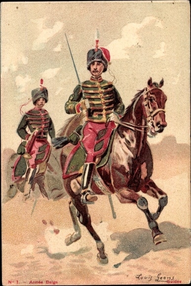Artist Postcard Geens, Louis, Belgian Soldiers, Horses