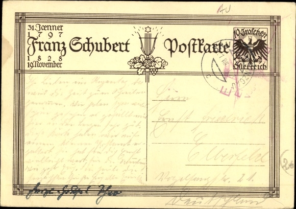 Postal stationery artist PC Austrian composer Franz Schubert, portrait