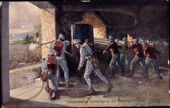 Künstler Ak Przemyśl Polen, Heldenmäßige Verteidigung der Festung, KuK Soldaten, I WK