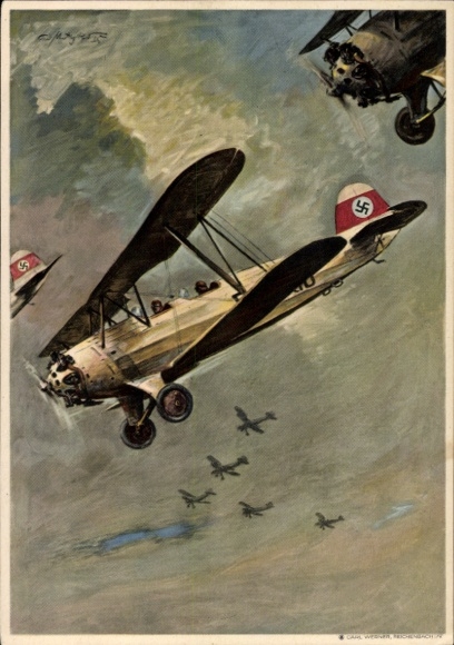 Artist Postcard German Air Sports Association, Aircraft