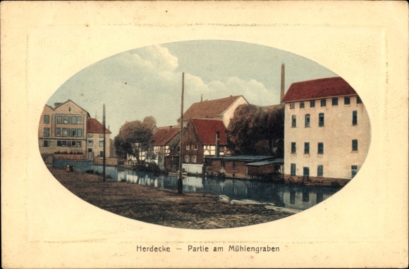 Passe-partout ansichtkaart in reliëf Herdecke an der Ruhr, sectie bij Mühlengraben