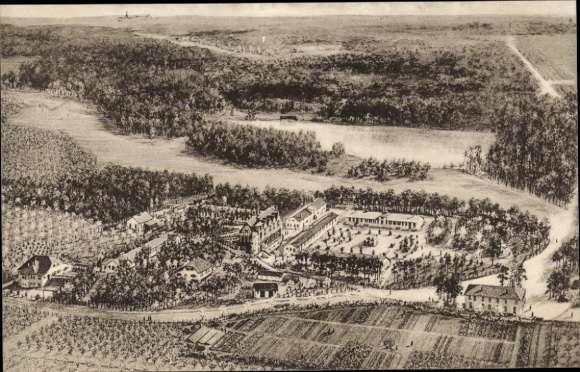 Postcard Lobetal Bernau near Berlin, aerial photograph, Rüdnitz Post Colony, several buildings, landscape