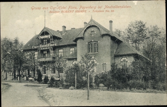 Postcard Papenberg Haldensleben in Saxony Anhalt, Kurhotel Flora, owner Robert Hampe