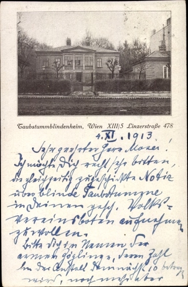 PC Vienna 13. Hietzing Austria, home for the deaf and dumb and blind, Linzerstrasse 478