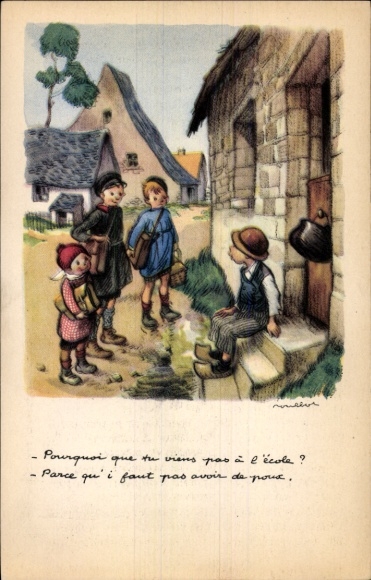 Kunstenaar Ak Poulbot, Kinderen op weg naar school, Ligue Nationale contre le taudis