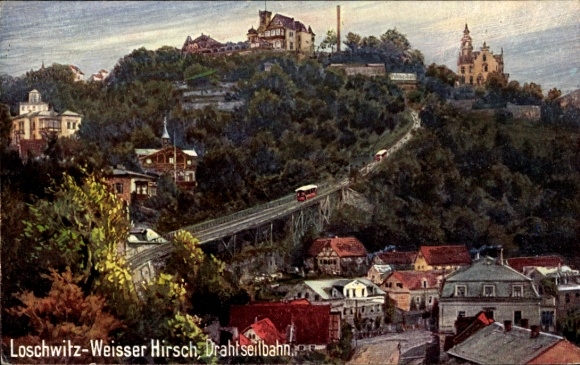 Künstler Ak Dresden Loschwitz, Weißer Hirsch, Drahtseilbahn