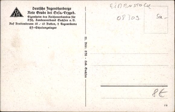 Postcard Eibenstock in the Ore Mountains of Saxony, German Youth Hostel Rote Grube