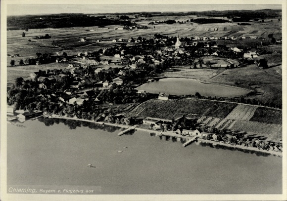 Postcard Chieming am Chiemsee Upper Bavaria, aerial photograph