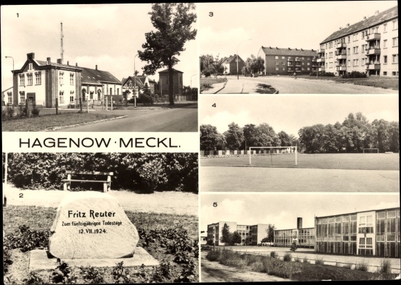 KP Hagenow w Meklemburgii, wodociągi, kamień pamiątkowy Fritza Reutera, nowy dom, boisko sportowe, POS II