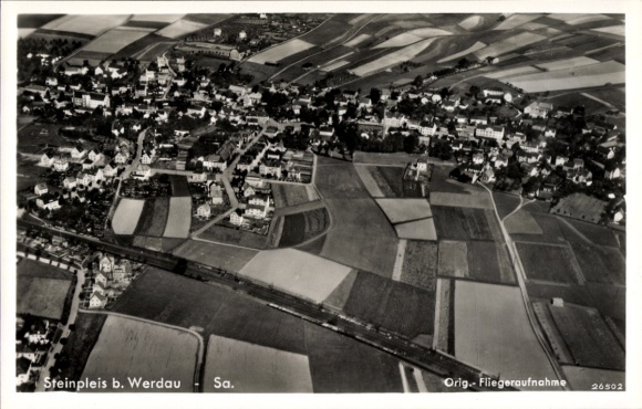 Postcard Steinpleis Werdau in Saxony, aerial photograph