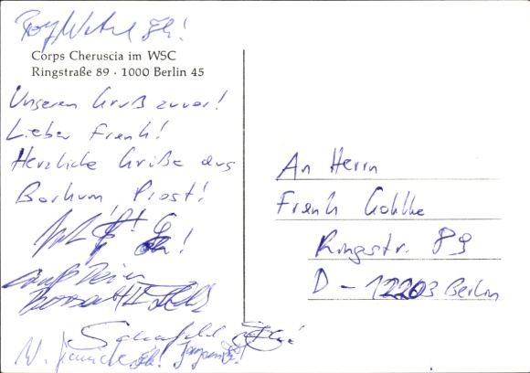 Studentika Postcard Berlin, Corps Cheruscia in the WSC, Ringstraße 89, coat of arms
