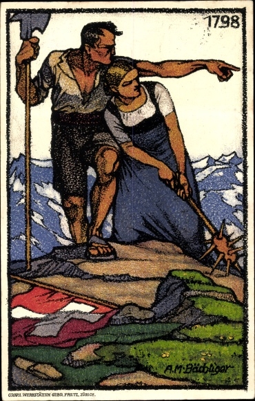 Postwaardestukken kunstenaarsbriefkaart Bächliger, AM, Zwitserse nationale viering, 1913, 1798, tegen tuberculose