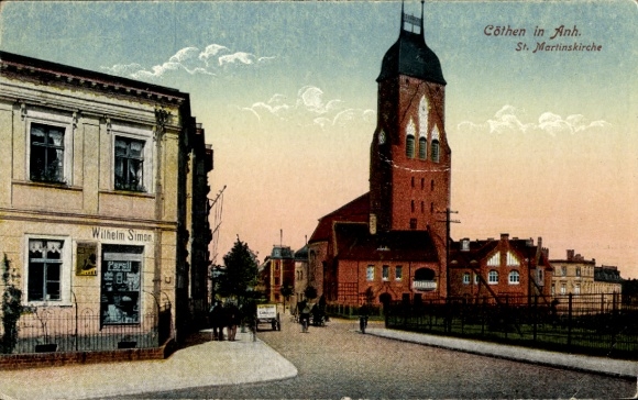 Ak Cöthen Köthen in Anhalt, St. Martinskirche, Geschäft Wilhelm Simon