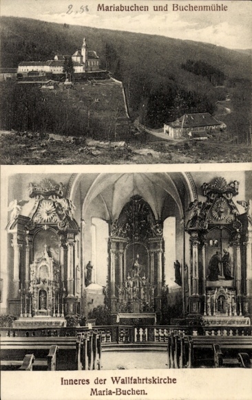 Postcard Mariabuchen Lohr im Spessart Lower Franconia, pilgrimage church, beech mill