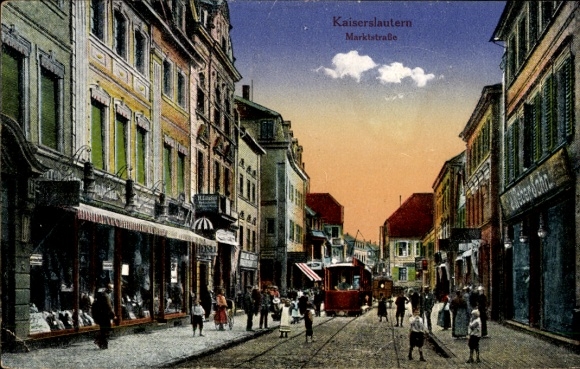 Postcard Kaiserslautern in the Palatinate, Marktstraße, street view, people, tram