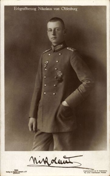 Postcard Hereditary Grand Duke Nicholas of Oldenburg, portrait, uniform, Iron Cross