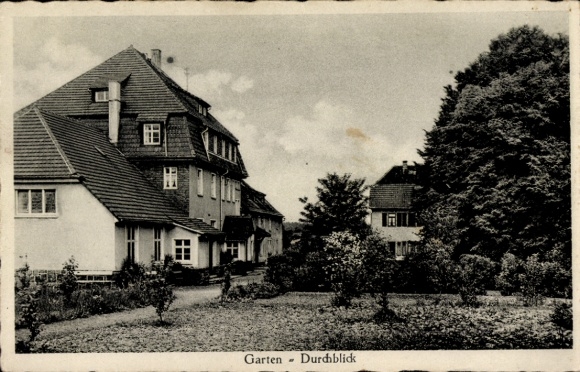 Postcard Mücke in Hesse, Flensungerhof rest home, garden