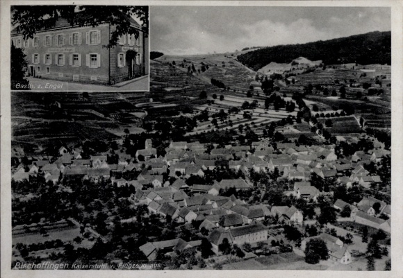 Postcard Bischoffingen Vogtsburg im Kaiserstuhl, aerial photograph, Gasth. zum Engel