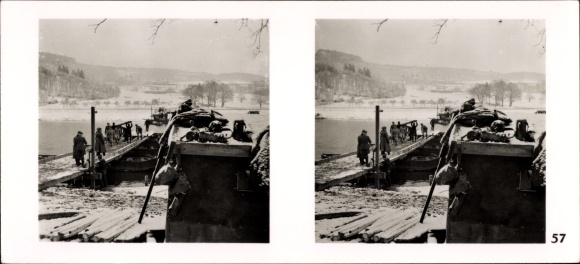 Stereo spatial image photo "The Battle in the West", No. 57, pioneers building bridges