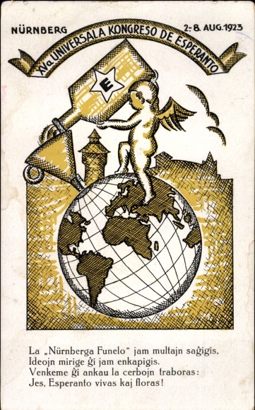 Artist Postcard Nürnberg, XV Universal Congress of Esperanto 1923, Nuremberg Funnel