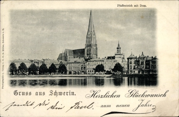 KP Schwerin w Meklemburgii, Pfaffenteich z katedrą, pozdrowienia od