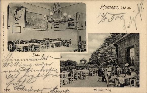 Postcard Vienna 17. Hernals, Hameau, Holländerdörfl, Layout: Hall, Restaurant, Interiors, Furniture, G