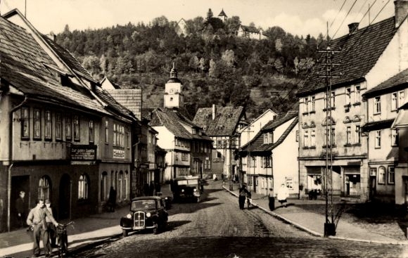 Postcard Wasungen on the Werra, view to Malenluft, old houses