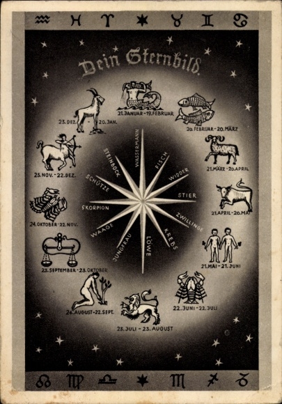 Postcard Your Constellation, Twelve Zodiac Signs, Aries, Pisces, Cancer, Leo, Virgo, Gemini