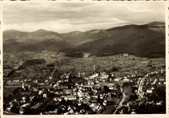 Postcard Wehr in Baden, aerial photograph, landscape, cityscape, historical, black and white