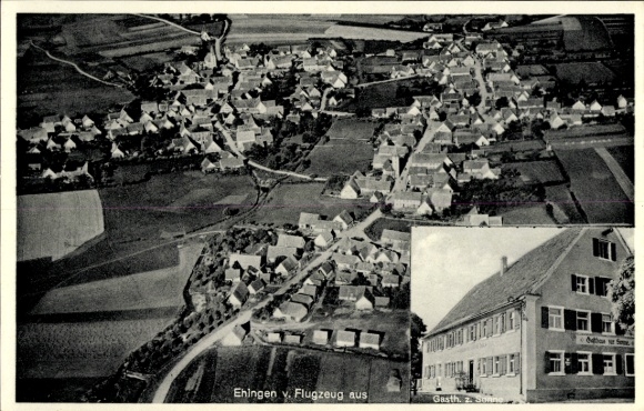 Ak Dinkelsbühl in Mittelfranken, Luftaufnahme von Ehingen, Gasthof, landschaftliche Umgebung