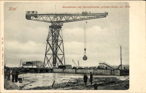 Postcard Kiel in Schleswig Holstein, giant crane on Howaldtswerke, largest crane in the world