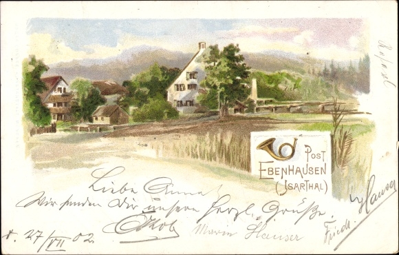 Kunstenaar Litho Ebenhausen Schäftlarn in de wijk München, dorpsgezicht, postkantoor