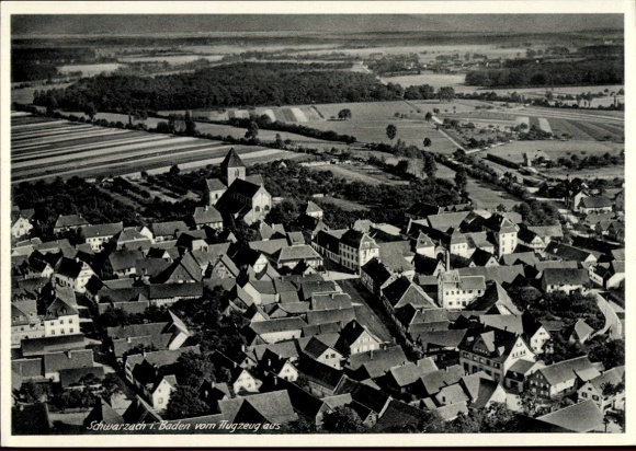 Postcard Schwarzach Rheinmünster in the Black Forest Baden, aerial photograph