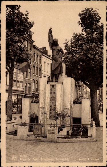 Postcard Liège Liège Wallonia, Monument Tchantchés, statue, square, sculpture, J. Zomers