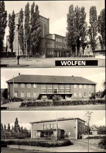 Ak Wolfen, theater van de arbeiders, treinstation, bioscoop