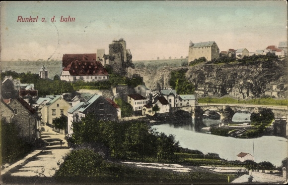 Postcard Runkel an der Lahn, general view, bridge