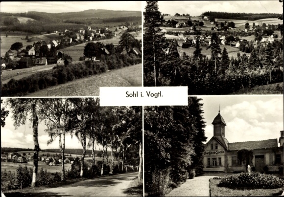 Postcard Sohl Bad Elster in the Vogtland, general view, Saxony spring, fountain