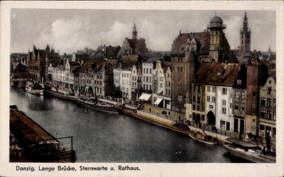 Postcard Gdańsk Gdansk, Long Bridge, Observatory, Town Hall