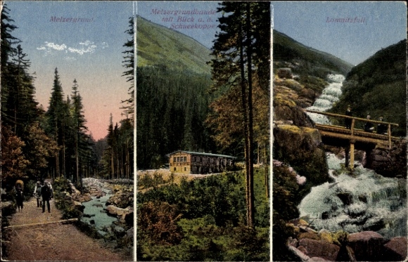 Ak Karpacz Krummhübel Riesengebirge Schlesien, Melzergrund, Melzergrundbaude, Lomnitzfall