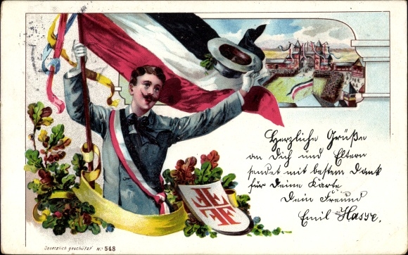 Postcard Turner with flag, Jahnkreuz