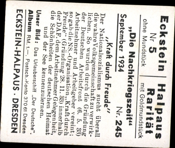 Collector's picture The post-war period No. 245, September 1934 Strength through joy, holiday ship The German