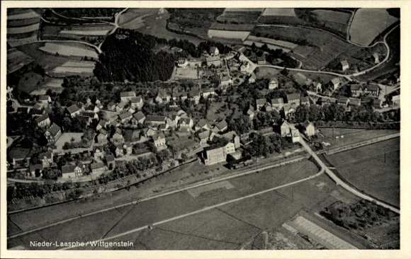 Postcard Bad Laasphe in Westphalia, Wittgenstein Castle, aerial view of Nieder-Laasphe, rural areas