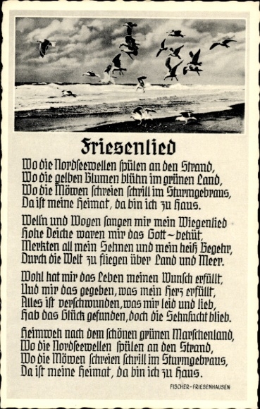 Song Postcard Fischer Friesenhausen, Frisian song, Seagulls over the sea