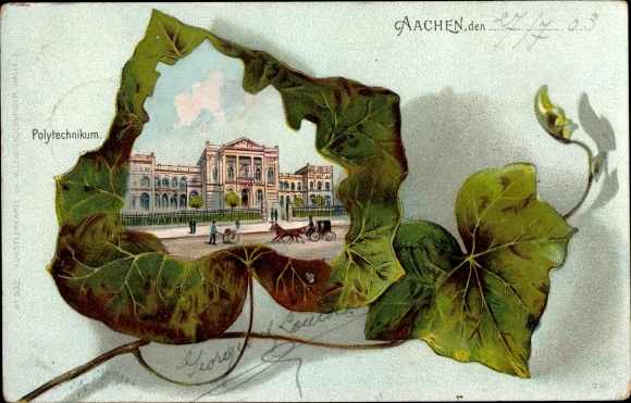 Klimopblad litho Aken in Noordrijn-Westfalen, zicht op de Polytechnische Universiteit