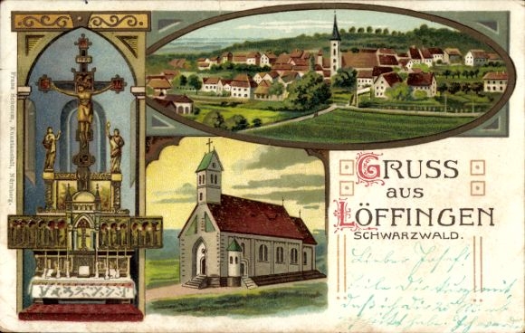Postcard Löffingen in the Black Forest, general view, church